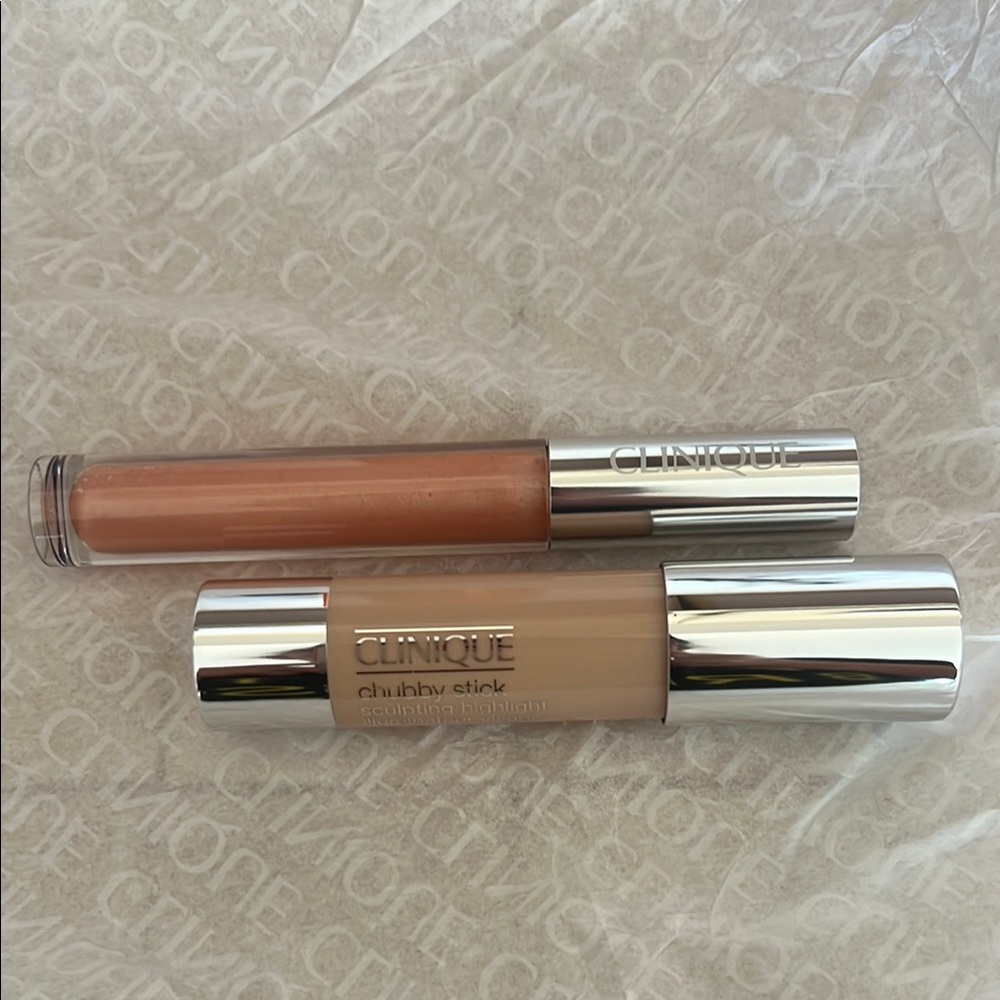 Clinique lip gloss and highlighting stick DUO, full sized